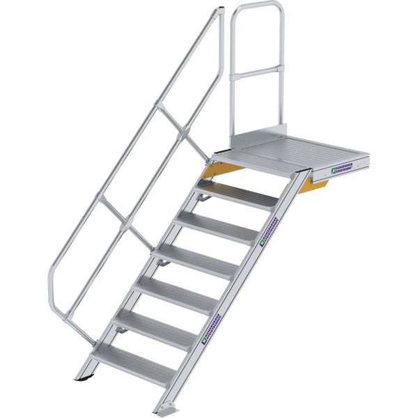 Günzburger Steigtechnik Treppe mit Plattform 45° Stufenbreite 800 mm 7 Stufen Aluminium geriffelt - 600447