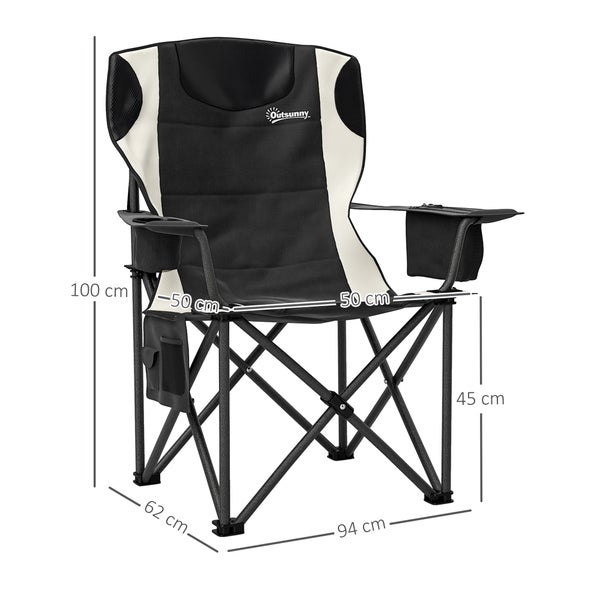 Outsunny 2er Set Faltstuhl faltbar Campingstuhl mit Armlehnen Getränkehalter Kopfstütze Kühltasche Outdoor Klappstuhl bis 120kg belast gepolstert Angelstuhl Gartenstuhl für Garten Camping