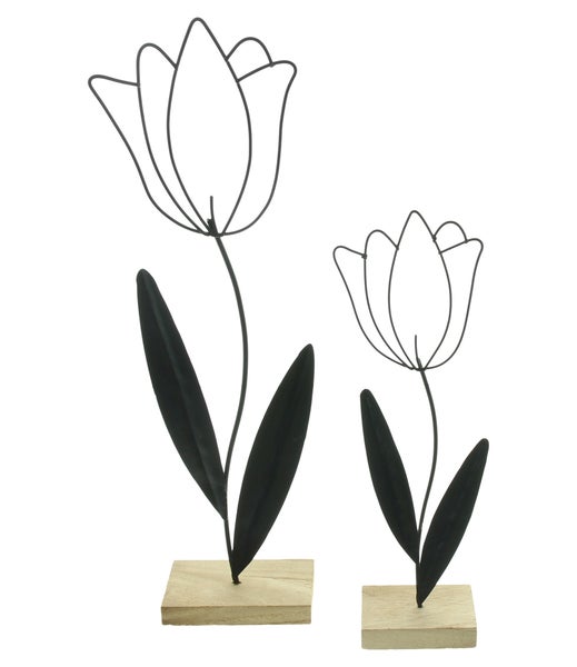 FRANK FLECHTWAREN|Tulpe Modern, 2er Set, 7 x 4 x 22,5 cm, 9 x 4,5 x 31 cm , METALL, MDF