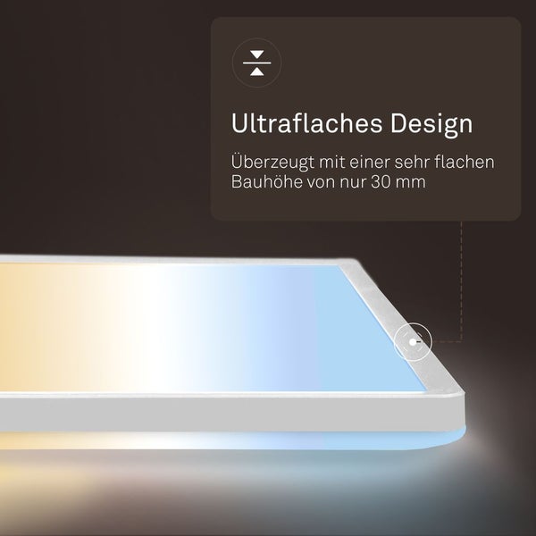 Ultraflaches LED-Panel mit einer geringen Aufbauhöhe von 30 Millimetern.