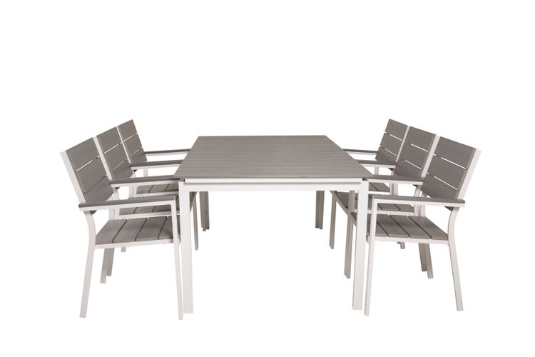 Levels Gartenset Tisch 100x160/240cm und 6 Stühle Levels weiß, grau. 100 X 160 X 75 cm