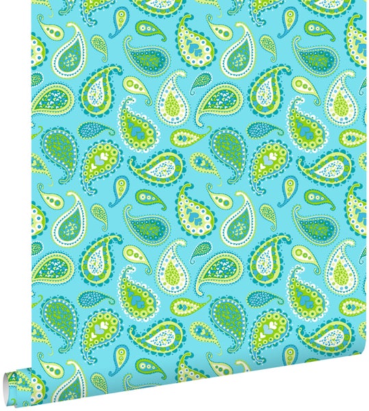 ESTAhome Tapete Paisley-Muster Türkis und Lindgrün - 53 cm x 10.05 m - 115827