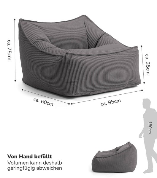 mokebo Sitzsack Sessel aus Cord 'Der Lümmel', XXL Sitzsack, Cord Sessel oder Sitz Sessel in Anthrazit