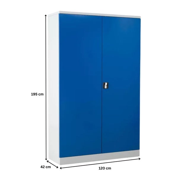 PROREGAL Stahlschrank Bee 8 Fachböden HxBxT 195 x 120 x 42 cm Verzinktes Fachbodenmaterial Grau & Blau