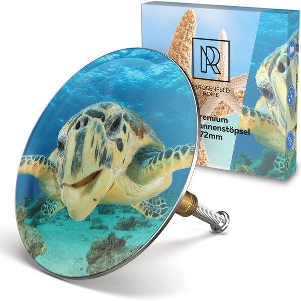 M. ROSENFELD HOME Badewannenstöpsel mit Motiv Schildkröte - Turtle - Stöpsel Badewanne 72mm Universal Badewannenstöpsel aus Messing mit Doppel Dichtung