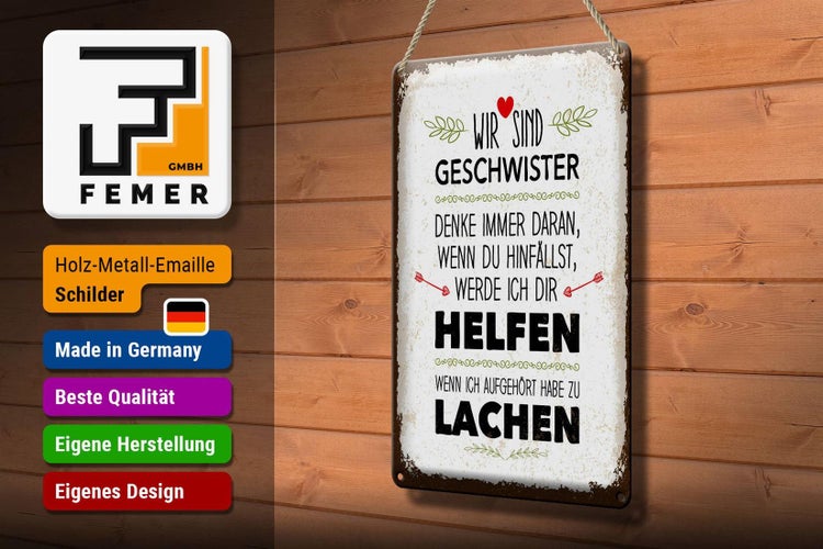 Blechschild Spruch Geschwister wir lachen helfen 20x30cm