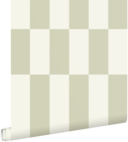 Tapete mit großflächigem Karomuster in Beige und Cremeweiß, moderne Blockstreifen.