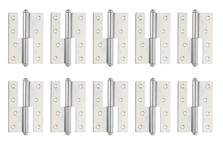 Set von zehn Einbohrbändern aus Metall mit Befestigungslöchern für Türen