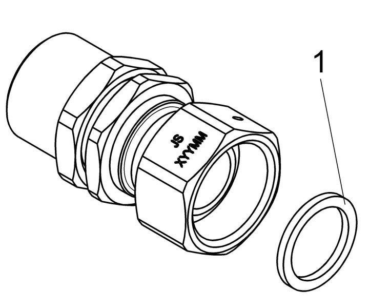 Technische Zeichnung einer Rohrverschraubung mit einem separaten Dichtungsring.