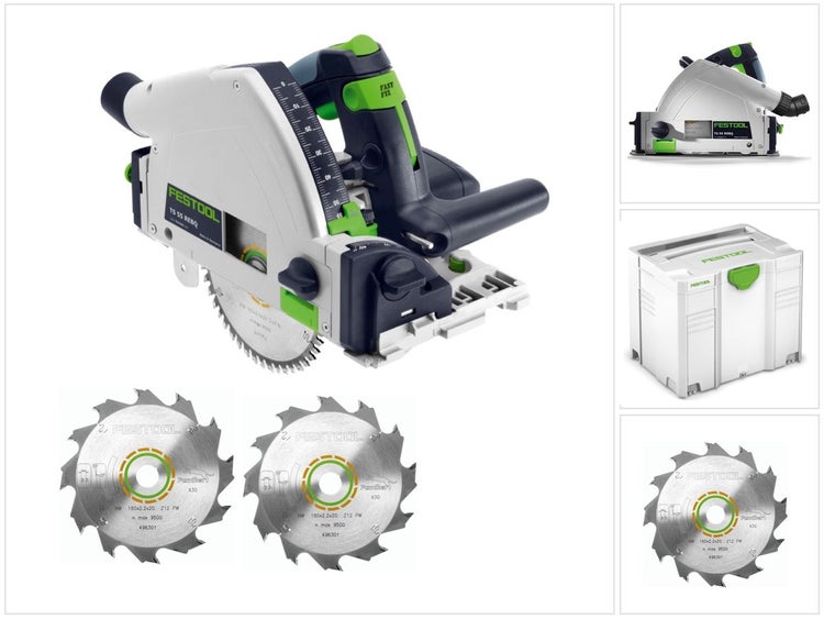 Festool TS 55 REBQ-PLUS Tauchsäge 1200W 160 mm im Systainer ( 561551 ) + 3x Kreissägeblatt HW