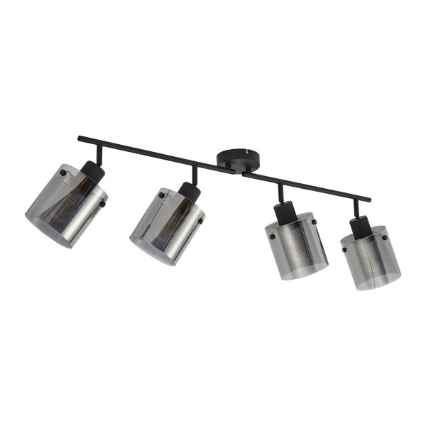 Deckenleuchte mit vier Lampen und Glasschirmen