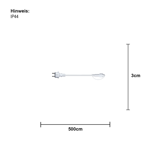 Abbildung eines fünf Meter langen Kabels mit IP44-Schutzart.