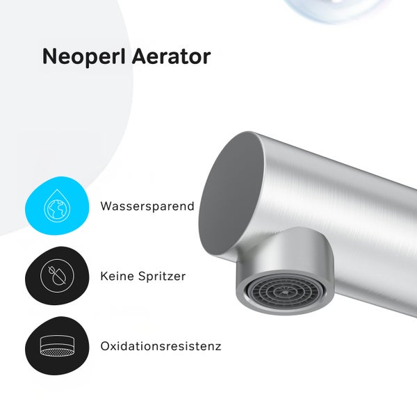 Neoperl Perlator für Wasserhahn mit Symbolen für Wassersparen, Spritzschutz und Oxidationsresistenz