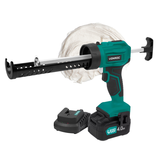 VONROC Akku Kartuschenpresse, Kartuschenpistole [neues Modell] - 20V - 4 Stufen Durchfluss, Silikonpistole inklusive 4.0 Ah Akku und Ladegerät