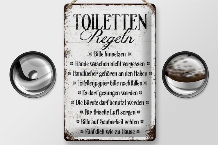 Blechschild Spruch 20x30cm Toiletten Regel bitte hinsetzen