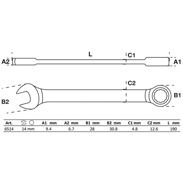 BGS Ratschenring-Maulschlüssel SW 14 mm - 6514