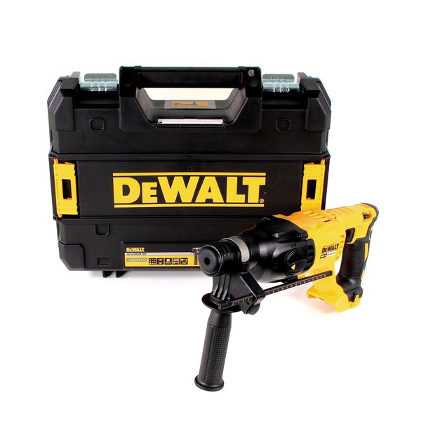 DeWalt Akku-Kombihammer mit Zusatzhandgriff und passendem Werkzeugkoffer.