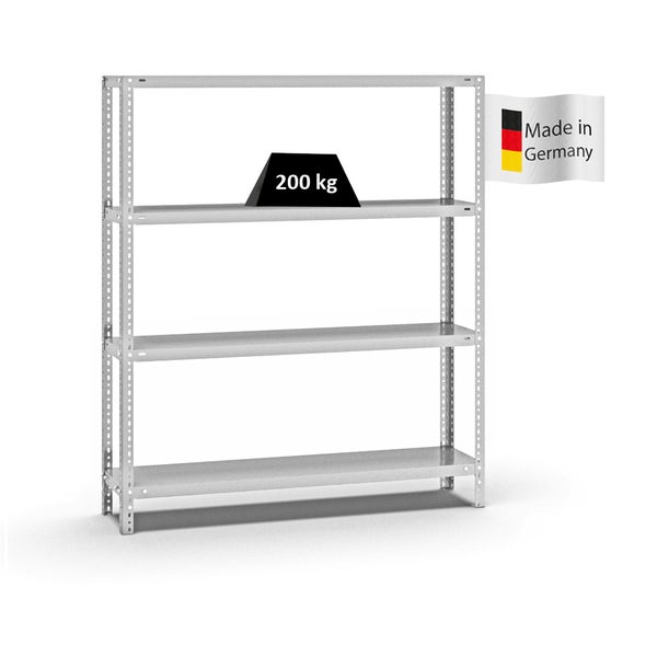 PROREGAL Fachbodenregal Schraubsystem Medium-Duty Grundregal HxBxT 150 x 130 x 30 cm 4 Ebenen Fachlast 200 kg Beidseitig Nutzbar Lichtgrau