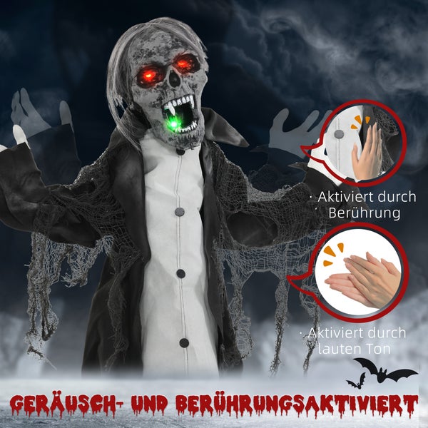 Geräusch und Berührungsaktivierter Halloween Zombie mit rotem Licht in den Augen und grünem Licht im Mund