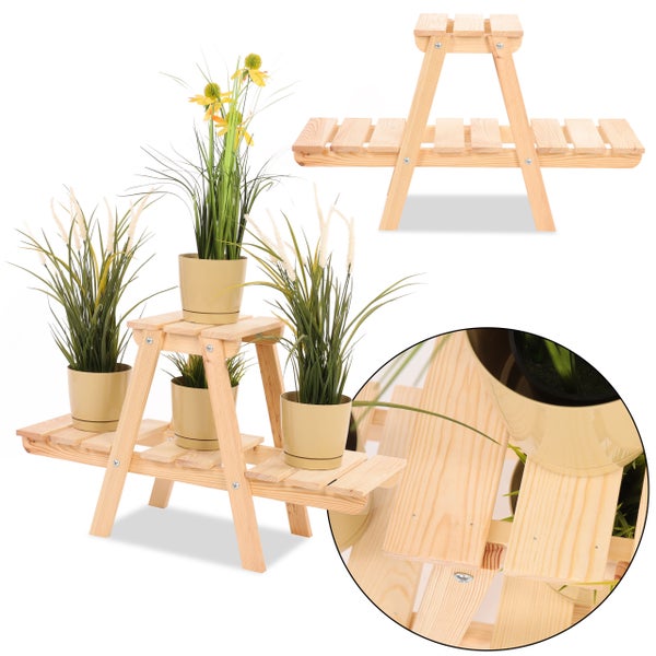 Blumenständer FLORACK HxBxT 45x74x25cm 3 Ablagen Kieferholz Natur unbehandelt