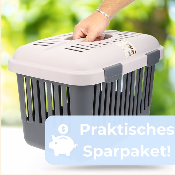 Graue und weiße Tiertransportbox
