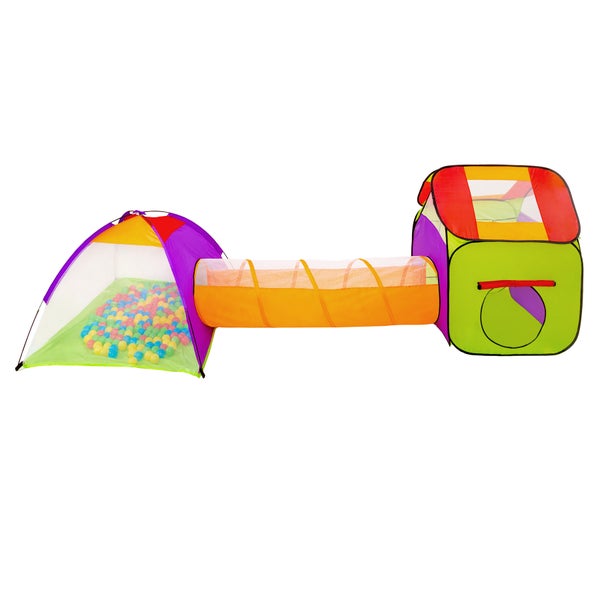 Spielzelt tectake  370 x 115 x 107 cm mit Tunnel, Iglu, 200 Bällen und abnehmbarem Dach bunt