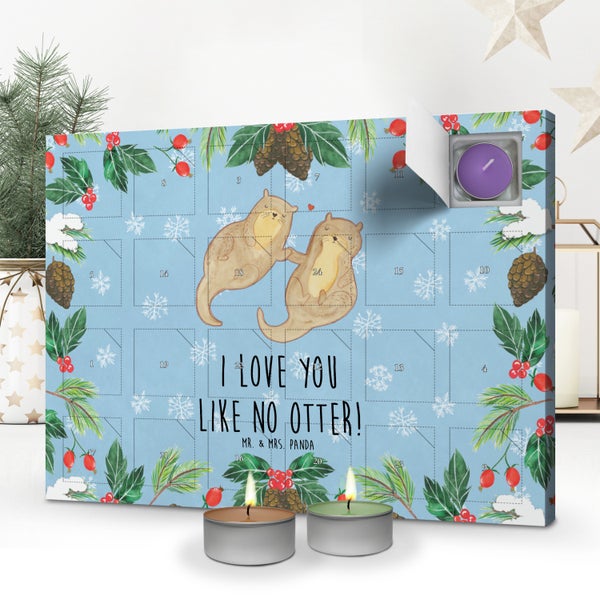 Mr. & Mrs. Panda Duftkerzen Adventskalender Otter Hände halten - Blau Pastell