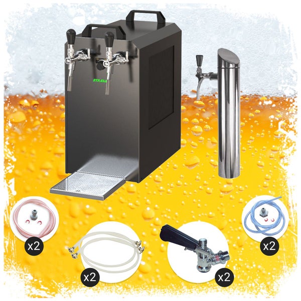 Untertheken Komplett Set - Zapfanlage STREAM 80K mit Luftpumpe Bierzapfanlage, Durchlaufkühler 2-leitig, KeyKeg, NC Adapter