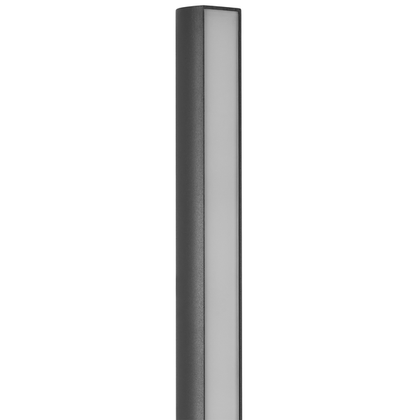 Moderne LED-Wegeleuchte aus Metall mit schmalem, vertikalem Lichtband für den Außenbereich.