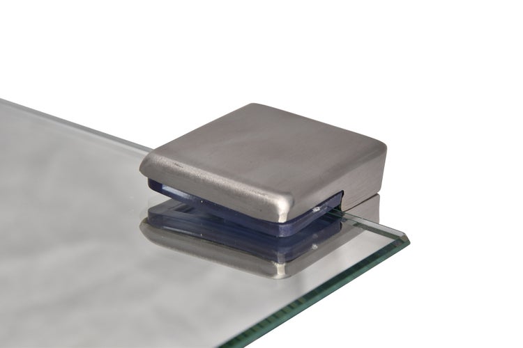Quadratischer Glasbodenhalter mit Metalloberfläche für Wandregale