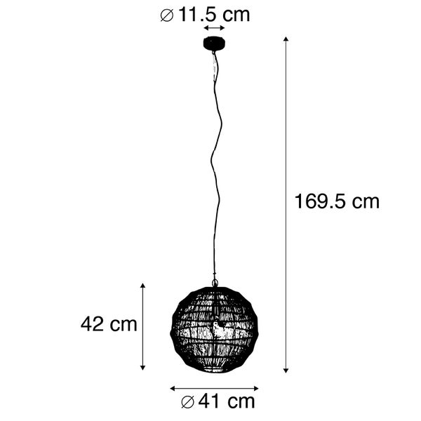 Abbildung einer Hängeleuchte mit den Maßen 169,5 cm Höhe, 42 cm Höhe des Lampenschirms und 41 cm Durchmesser des Lampenschirms