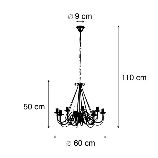 Abmessungen einer Hängeleuchte: Höhe 110 cm, Durchmesser 60 cm, Rosette Durchmesser 9 cm