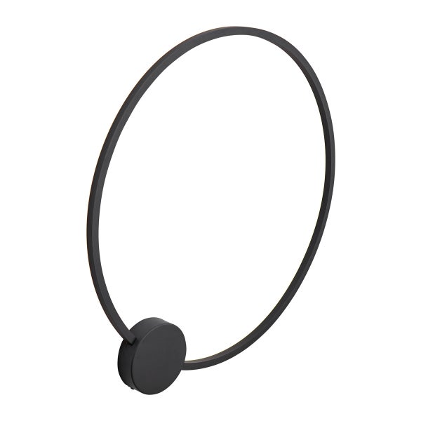 Moderne Wandleuchte in Ringform aus schwarzem Metall.