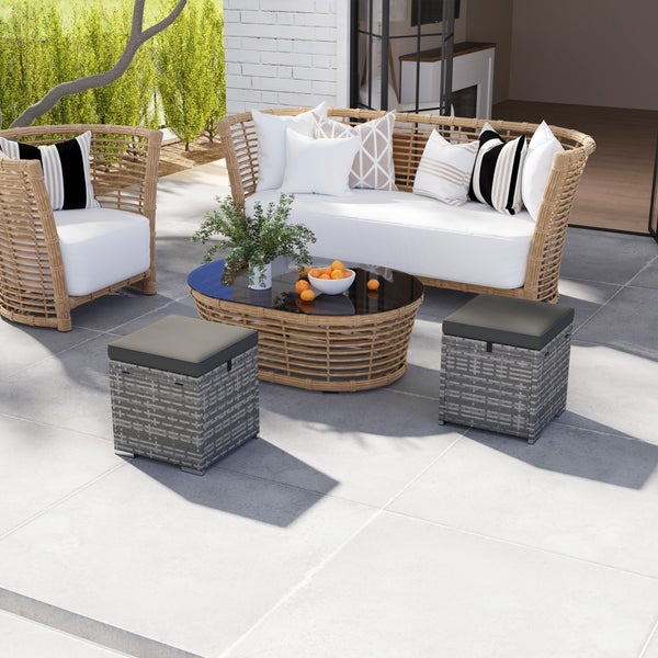 Outsunny 2er Set Rattan Hocker Sitzhocker mit Rattanoptik Stauraum Kissen Deckel 120 kg belastbar wetterfest Gartenhocker Fußhocker Gartenmöbel für Outdoor Garten Terrasse 40x40x41cm Dunkelgrau