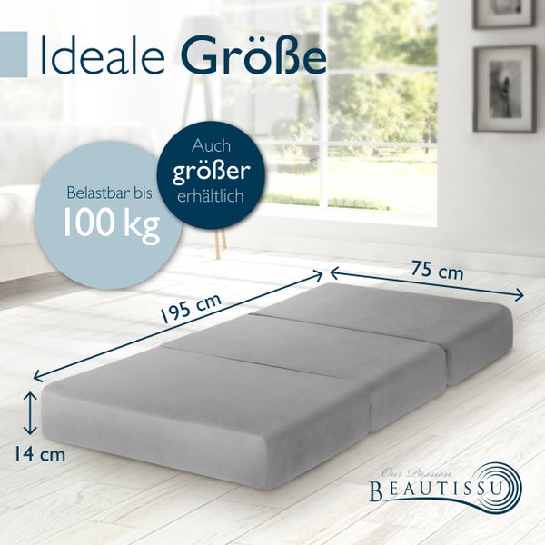 Beautissu Faltmatratze mit den Maßen 195 x 75 x 14 cm und einer Belastbarkeit bis 100 kg