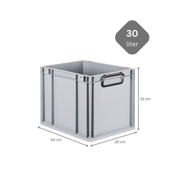 PROREGAL SparSet 5x Eurobox NextGen Color mit Auflagedeckel und Schiebeschnappverschlüsse, HxBxT 32x30x40cm, 30 Liter, Grau, Griffe schwarz geschlossen, Eurobehälter, Transportbox, Transportbehälter, Stapelbehälter