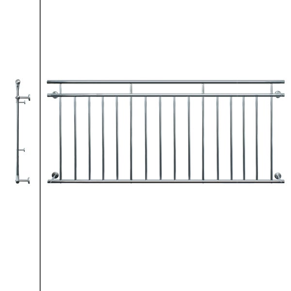 ECD Germany Französischer Balkon 90x225 cm mit 16 Füllstäben, Silber glänzend, aus Edelstahl, Balkongeländer Stabgeländer Balkonbrüstung Balkongitter Fenstergeländer Außen Fenstergitter Fensterschutz