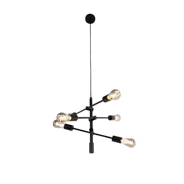 Schwarze Hängelampe mit sechs Leuchten für Innenräume