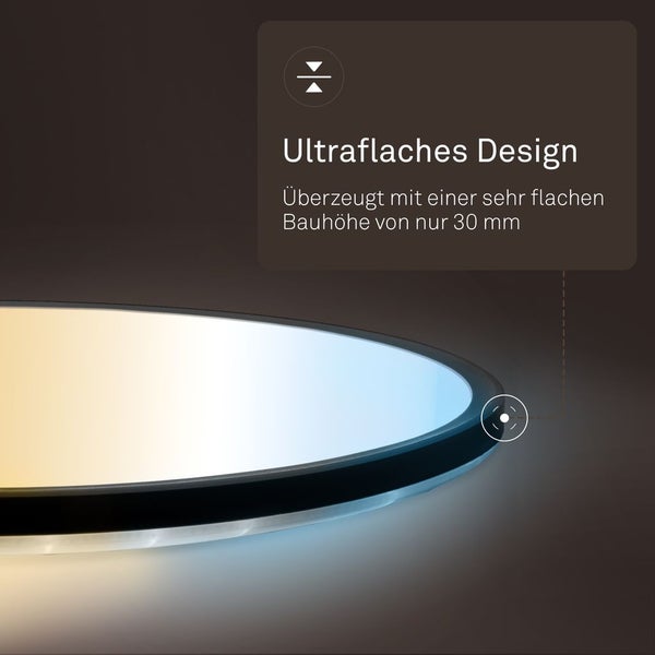 Ultraflache LED-Deckenleuchte mit einer Bauhöhe von 30 Millimetern.