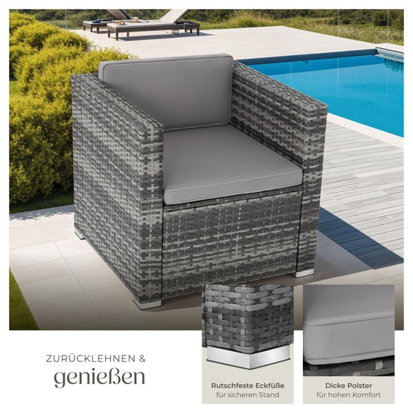 Rattansessel  tectake Lignano 70 x 69 x 65cm widerstandsfähig grau