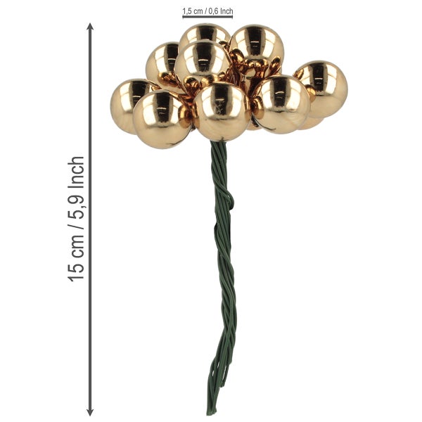 Dekozweig mit goldenen Beeren, circa 15 cm lang