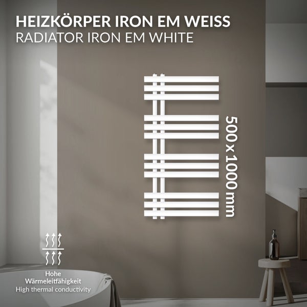 ECD Germany Design Badheizkörper 500 x 1000 mm Weiß Flach Designbadheizkörper Paneelheizkörper Heizkörper Handtuchwärmer Handtuchtrockner Handtuchheizkörper Handtuchheizung Badezimmer Heizung