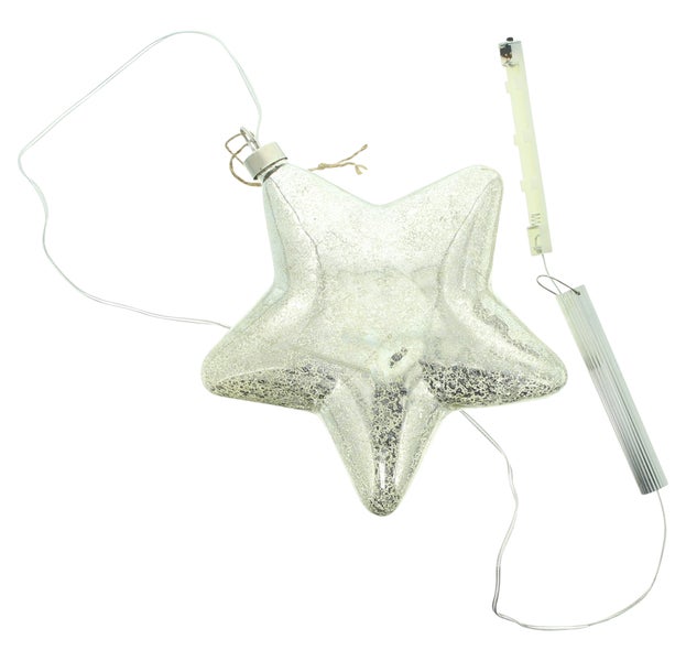 Sternförmiger Christbaumschmuck mit Batteriehalter und Gewicht