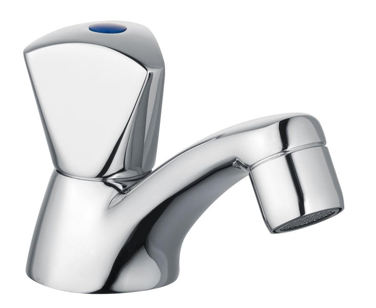 Kaltwasser-Standventil aus verchromtem Metall für das Waschbecken.