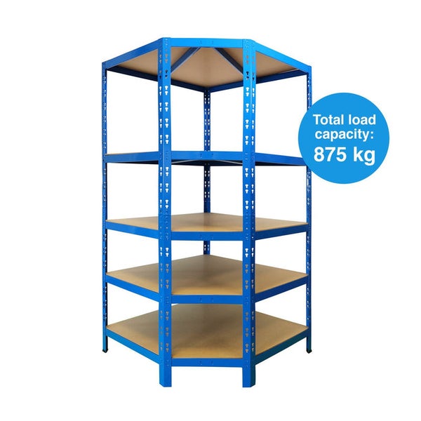 FLOORDIREKT Eckregal - Hohe Traglast - Viel Stauraum - Individuell einsetzbar - Blau - 180 x 90 x 42 x 60 cm