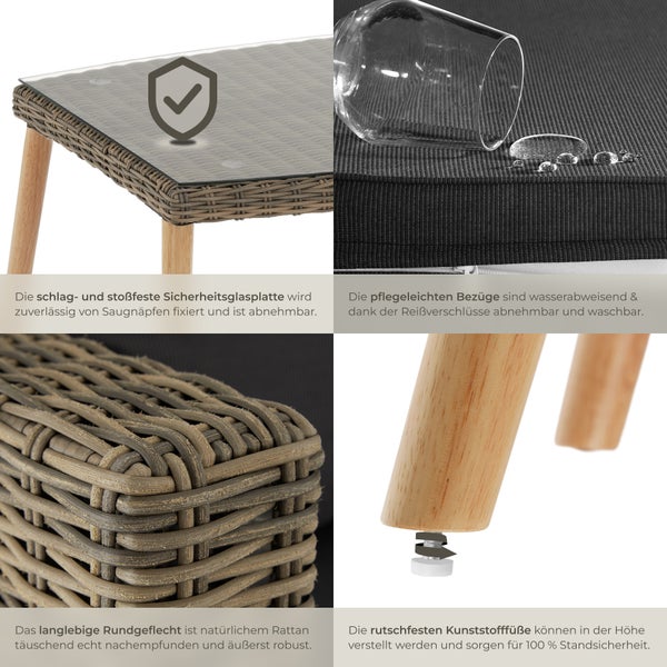 Rattan Lounge tectake Pula mit Sicherheitsglasplatte mit Aluminiumgestell natur