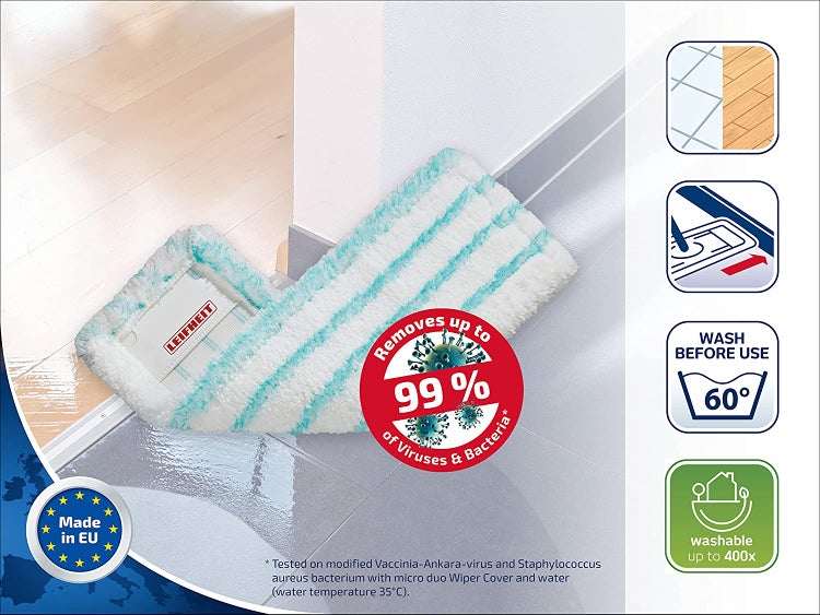 Leifheit 3er Set Wischbezug Profi XL micro duo, super soft & static plus, verschiedene Ersatzbezüge für alle Bodenarten, Wischüberzug für Parkett, Laminat, Fliesen und zum trockenen Staubwischen