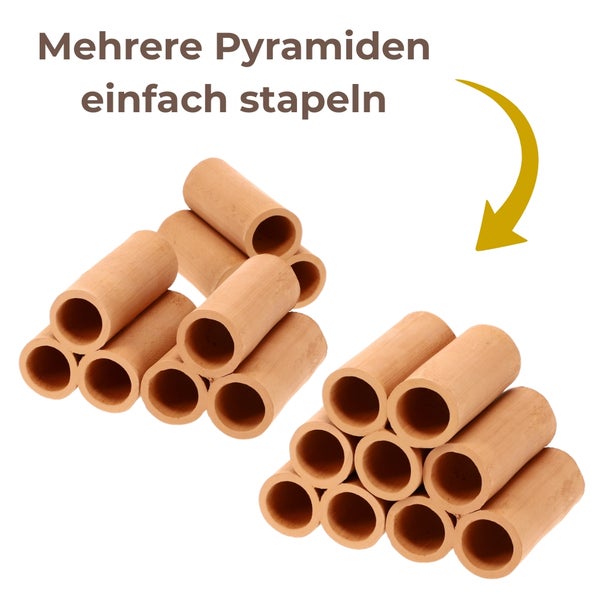 Mehrere Pyramiden aus Tonröhren für Aquarien lassen sich einfach zu einer größeren Einheit stapeln.