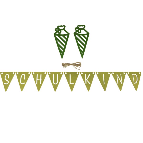 Dekoratives Girlanden Set für Schulanfänger mit Zuckertüten und der Aufschrift Schulkind