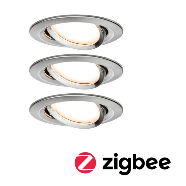 Smart Home Zigbee Set Smart Home Zigbee 3.0 Einbauleuchte Nova Coin + Zigbee Cephei schwenkbar rund 84mm 50° Coin 3x6W 3x470lm 230V 2700K Eisen gebürstet